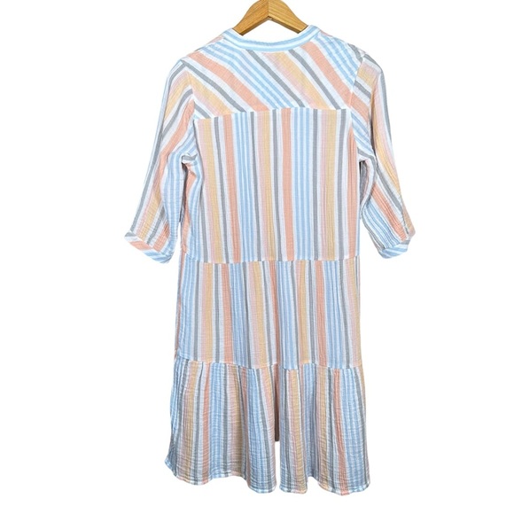 SOFT SURROUNDINGS Striped Gauze Tasseled Midi Smock Dress - Picture 3 of 9